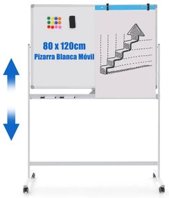 Quadro branco magnético dupla face com suporte de rotação 360° para escola, casa e mesa 56 x 128 x 145-173 cm branco