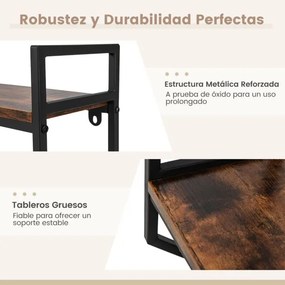 Prateleira flutuante de 2 níveis com toalheiro com estrutura metálica para parede de sala, cozinha e casa de banho 59 x 20 x 58 cm Castanho
