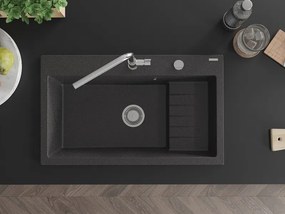 Mexen Omar lava-loiça de granito de 1 cuba 800 x 480 mm, preto salpicado, sifão cromado - 6520801005-76