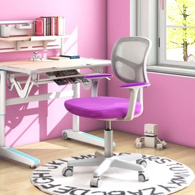 Cadeira de secretária ergonómica para crianças com rodas Cadeira giratória para computador Apoio lombar ajustável em altura Violeta