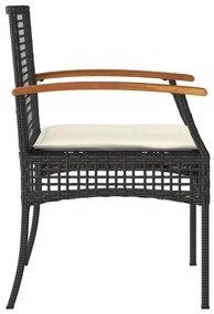 Conjunto de bistrô com almofadões 3 pcs vime PE e acácia preto