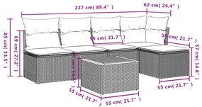 6 pcs conjunto de sofás p/ jardim com almofadões vime PE bege