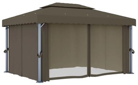 Gazebo com cortinas e cordões de luzes LED 4x3 m cinza-acastan.