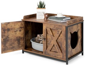 Armário para caixa areia gatos com portas duplas, móvel decorativo 80 x 50 x 58 cm, castanho