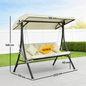 Baloiço de Jardim Exterior de 3 Lugares com Toldo Ajustável e Estrutura de Aço 202x115x168 cm Bege