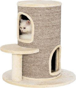 Arranhador em forma de barril com 2 níveis e plataforma, ideal para os gatos afiarem as unhas e brincarem, 60 x 60 x 61 cm, bege