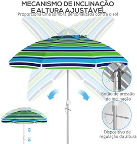 Chapéu de Sol de Praia Ø178x205 cm Chapéu de Sol para Terraço com Incl