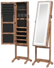 Joalheiro de Pé Armário para Jóias com Fita de Luz LED e Fechadura Magnética 46x36,5x151,5 cm Madeira