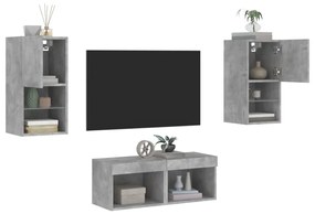 vidaXL 4 pcs móveis de parede para TV com luzes LED cinza cimento