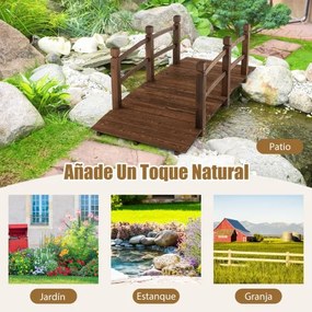 Ponte de madeira para jardim 1,7 m decorativa com grades de segurança Carga 180 kg para quintal, quinta, parque Castanha