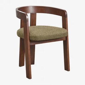 Pack De 4 Cadeiras De Jantar Com Braços Em Madeira E Estofadas Yvone Madeira Escura & Bouclé Verde Sálvia - Sklum