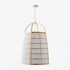 Candeeiro de teto em bambu e algodão (Ø40 cm) Mikayla Branco - Sklum