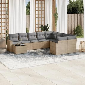 10 pcs conjunto de sofás p/ jardim com almofadões vime PE bege