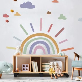 Autocolante de parede – Arco-íris com raios e nuvens para crianças