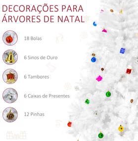 HOMCOM Árvore de Natal Artificial 180cm com 930 Ramos de PVC 48 Decora