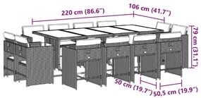 13 pcs conj. jantar jardim c/ almofadões vime PE bege misturado