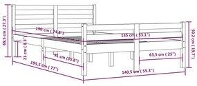 Estrutura de cama casal 135x190 cm madeira maciça preto