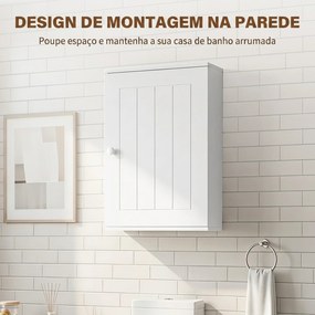 Armário de Parede para Casa de Banho com Porta de Fecho Suave e Prateleira Ajustável para Cozinha e Lavandaria 30x14x50 cm Branco