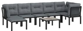 8 pcs conjunto lounge de jardim vime PE preto e cinzento