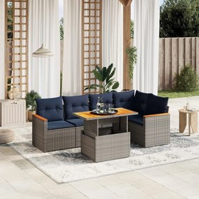 vidaXL 6 pcs conjunto sofás p/ jardim c/ almofadões vime PE cinzento