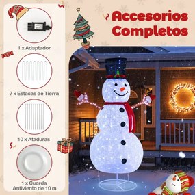 Boneco de neve de Natal de 184 cm com luzes incorporadas Chapéu de Natal, mãos com ramos e motivos de flocos de neve Decoração de Natal para jardim