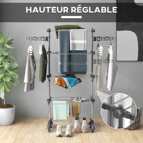Estendal de roupa dobrável com abas laterais, para uso interior e exterior, 142 x 55 x 172 cm, 4 níveis, cinzento
