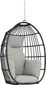 Outsunny Poltrona suspensa, poltrona ovo suspensa, cesta dobrável, almofadas acolchoadas, porta-copos, travesseiro, cinza escuro | Aosom Portugal