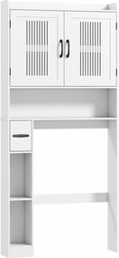 HOMCOM Armário sobre Sanita com Prateleira Ajustável 2 Portas Suporte para Papel Higiênico Armário para Máquina de Lavar 80x19,5x170 cm Branco | Aosom Portugal