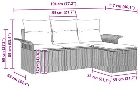 Conjunto de Sofás de Jardim de 4 Peças com Almofadas Preto Rattan Poli