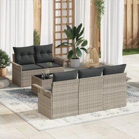 Conjunto de Sofá de Jardim de 6 Peças com Almofadas Cinza Claro Rattan