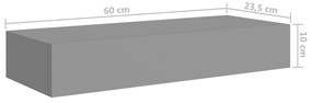 Prateleiras de parede c/ gavetas 2pcs MDF 60x23,5x10cm cinzento