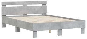 Estrutura cama cabeceira e luzes LED 135x190cm cinzento cimento