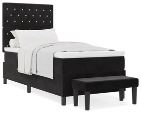 Cama Box Spring com Colchão e Banco Preto 100x200 cm Veludo