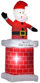 Pai Natal Insuflável com Chaminé 2 Luzes LED e Insuflador Elétrico Decoração de Natal 80x70x210 cm Multicor