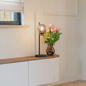 Candeeiro de mesa Art Deco preto e vidro fumê - Flore