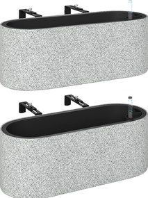 Outsunny Conjunto de 2 Vasos Suspensos com Sistema de Dreno e Gancho 42x16x15 cm Cinza Claro | Aosom Portugal
