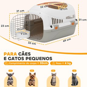 Transportadora para Gatos e Cães Pequenos de Plástico Suporta até 4 kg com Claraboia Taça Porta de Aço Cinzento Claro