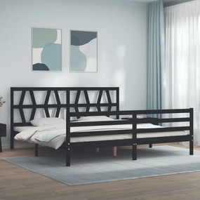 vidaXL Estrutura de cama com cabeceira 200x200 cm madeira maciça preto