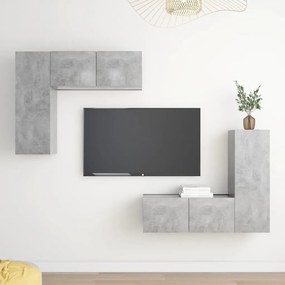 4 pcs conjunto de móveis de TV derivados madeira cinza cimento