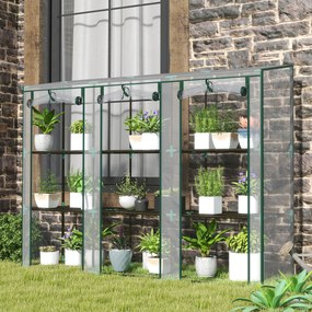Estufa de jardim com prateleiras de 3 níveis, estufa de varanda com 3 portas enroláveis com fecho de correr, 215 x 46 x 151 cm, transparente