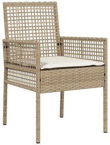 Conjunto de Jantar com 7 Peças e Almofadas Bege Rattan Sintético