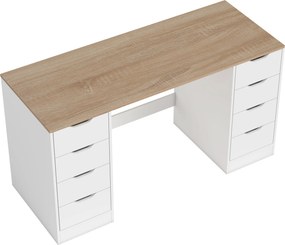 HOMCOM Mesa de computador 140 cm, 8 gavetas, escrivaninha para home office, quarto, aço, madeira, natural | Aosom Portugal