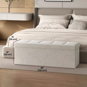 Banco com espaço de arrumação em veludo 38 x 110 x 38 cm branco creme