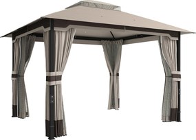 Outsunny Pavilhão 3,6x3 m resistente à água, estável e resistente ao inverno, pavilhão de jardim com telhado duplo, rede mosquiteira, laterais, orifícios de drenagem | Aosom Portugal