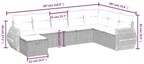 8 pcs conjunto sofás de jardim c/ almofadões vime PE castanho