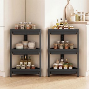 Conjunto de 2 estantes de canto com 3 níveis 26 x 44 x 67,5 cm em PP, estante de casa de banho desmontável com drenagem, organizador, para cozinha e q