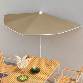 vidaXL Guarda-sol semicircular com mastro 180x90 cm cinza-acastanhado