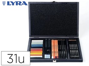 Conjunto de Desenho Lyra Estojo de Madeira com 31 Pecas Sortidas
