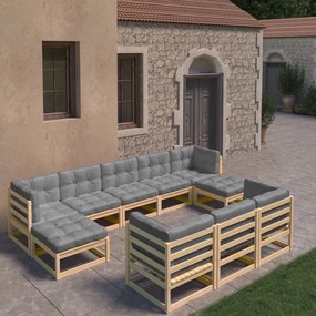 vidaXL 10 pcs conjunto lounge de jardim c/ almofadões pinho maciço