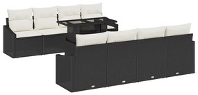 Conjunto de Sofá de Jardim 7 Peças com Almofadas Preto Rattan
